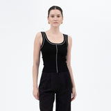 BLACK CONTRAST LINE STITCH DETAIL SWEATER KNIT TANK