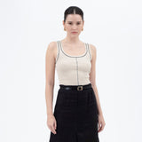 KHAKI CONTRAST LINE STITCH DETAIL SWEATER KNIT TANK