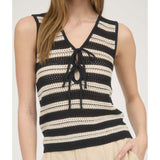 Women's Black & Natural Striped Sweater Tank