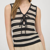 Black and Natural Sweater Tank with a Front Tie