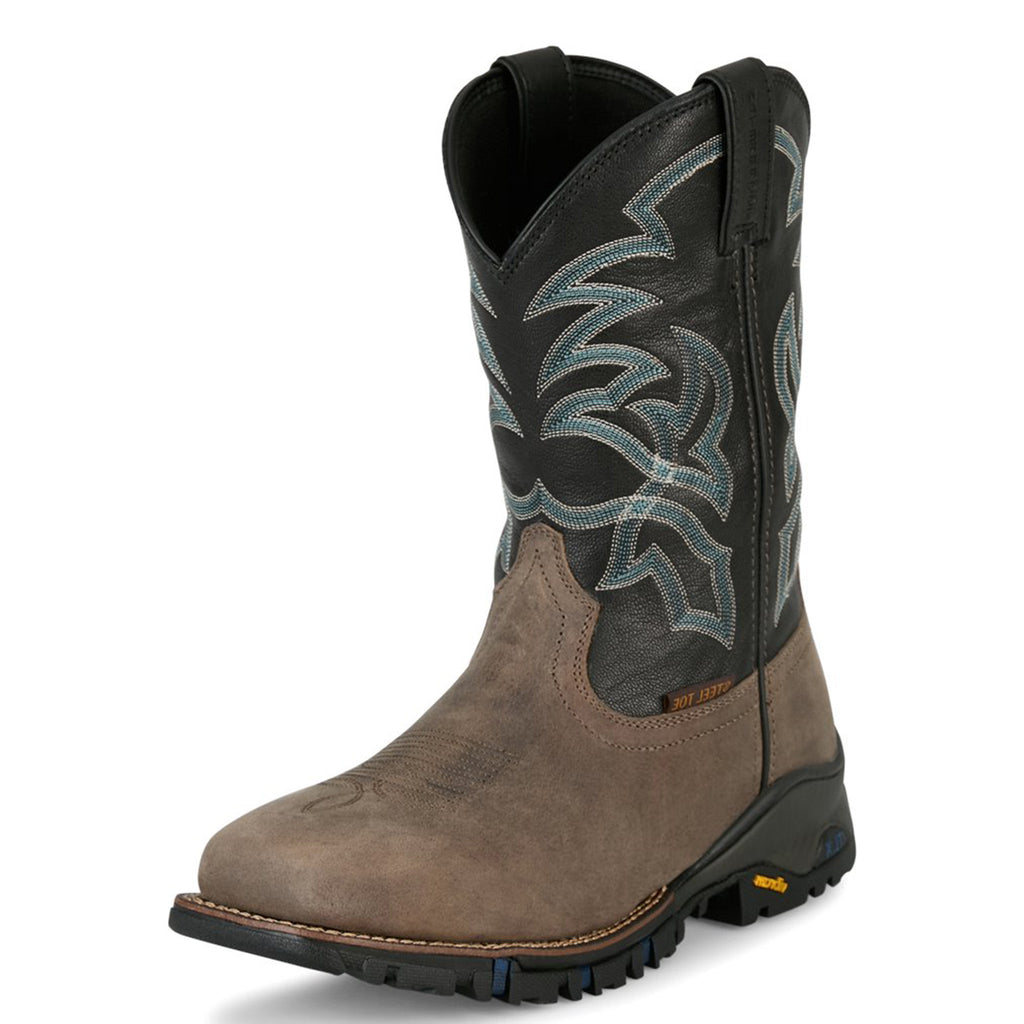 Brown and Black Steel Square Toe with Blue Stitching