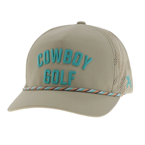 Tan Odessa Fabric Snapback with Teal Cowboy Golf Stitched Logo