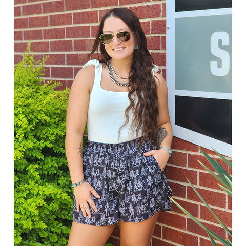 Black Western Rodeo Print Flowy Sorts 