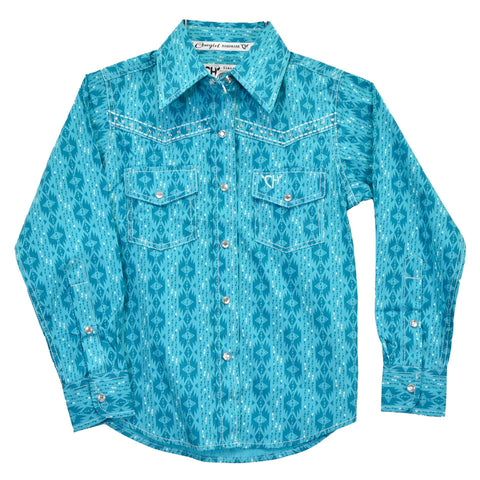 Cowboy Hardware Kid's Turquoise Tonal Aztec Shirt