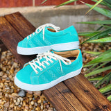 Side view of the Turquoise Swade Shoe 