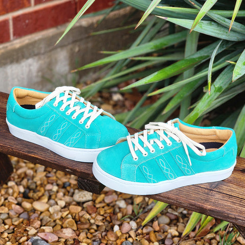 Swade Turquoise with boot stitching tennis shoe.