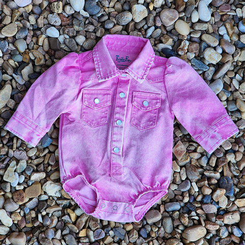 Pick denim long sleeve with puff shoulders, button underneath, chest pockets  