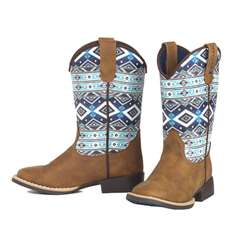 Twister Toddler Heston White/Blue Aztec Boots