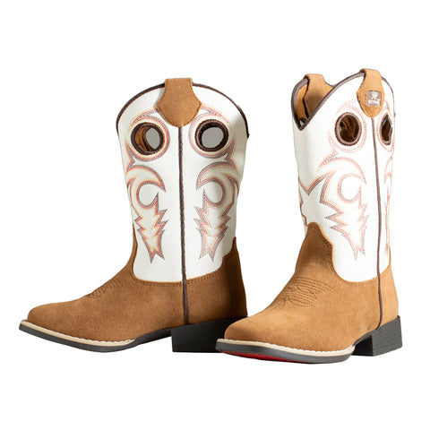 Twister Kid's Trey White Brown Square Toe Boots