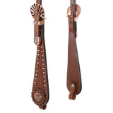 Close up rivet accents and basket weave tooling