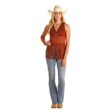 Women's Rust Studded Microsuede Fringe Top