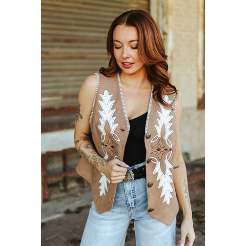 Camel Suede Boot Stitch Vintage Concho Vest