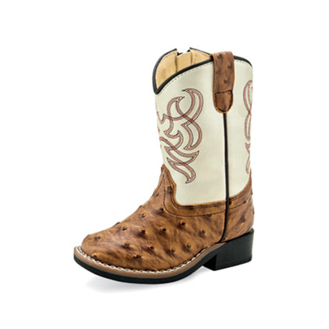 Old West Toddler White/Brown Ostrich Boots