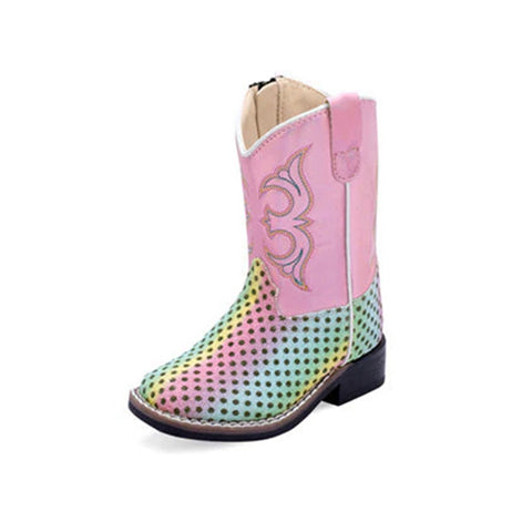 Old West Girl's Rainbow Dots Western Cowboy Boots