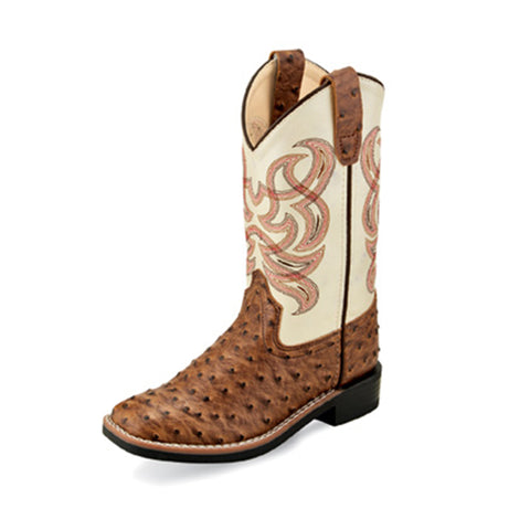 Old West Kid's Cream & Brown Ostrich Western Boot