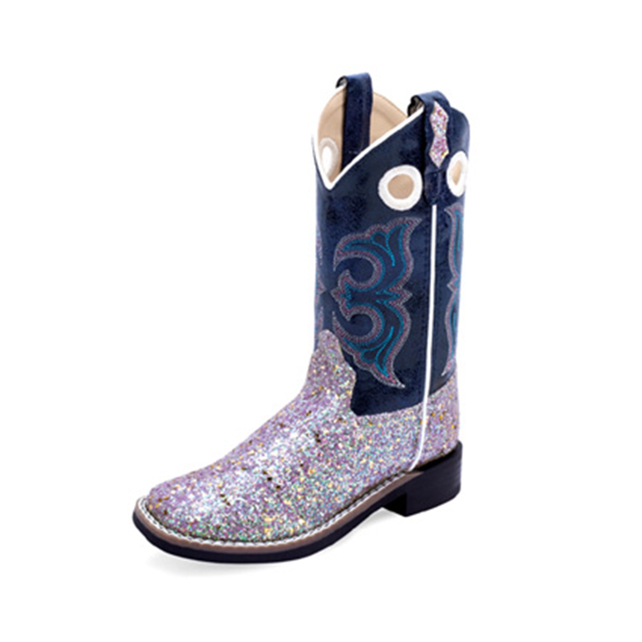 Old West Girl's Navy Silver Glitter Western Boots