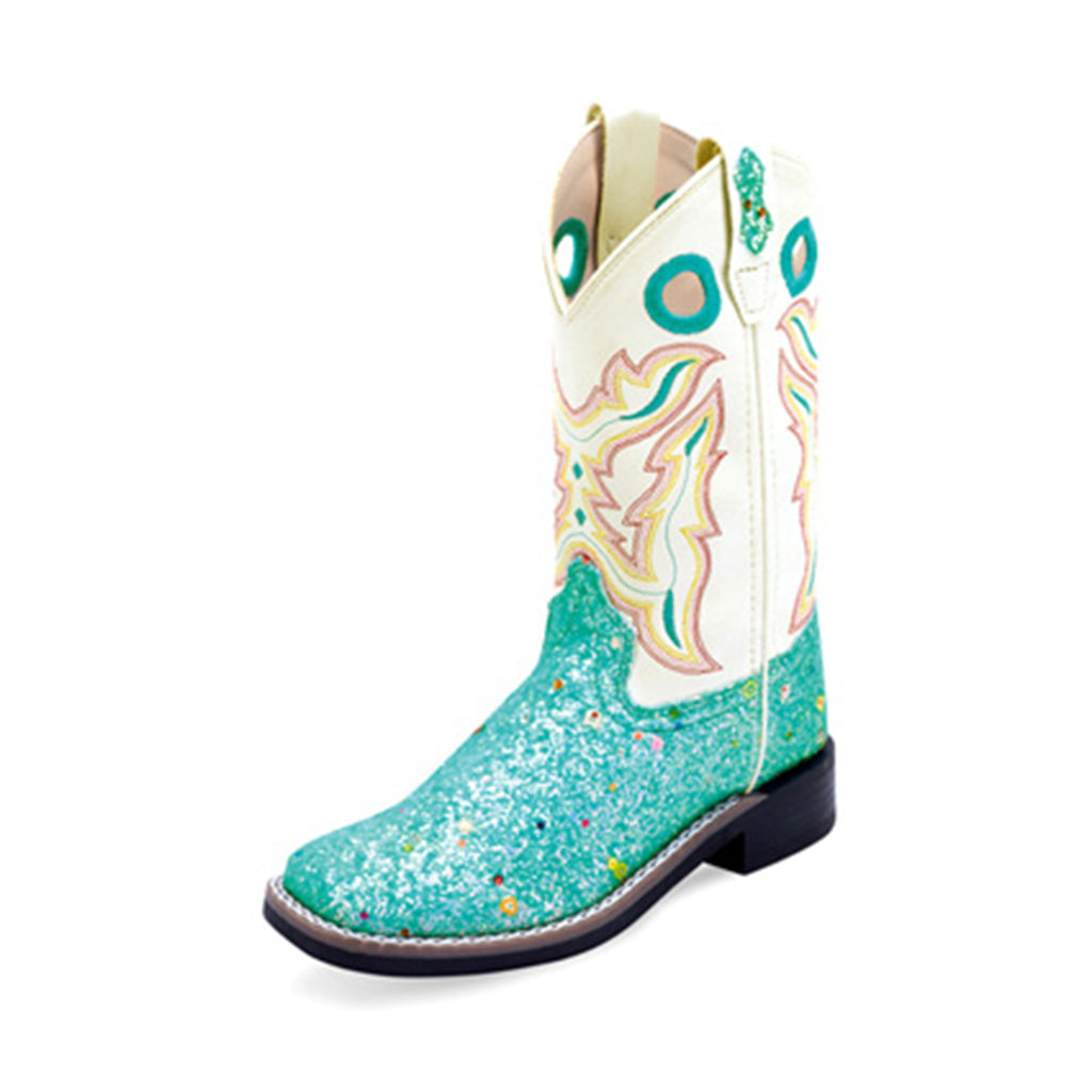 Old West Girl's White/Turquoise Glitter Boots