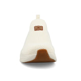 women's white lightweight slip on shoe front view with logo