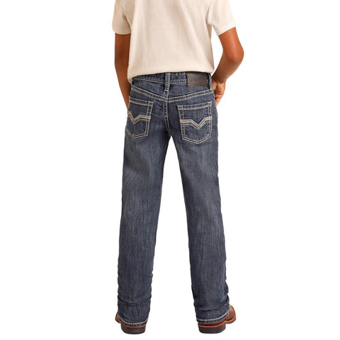 Leather Embroidered Revolver Jean, Medium Vintage