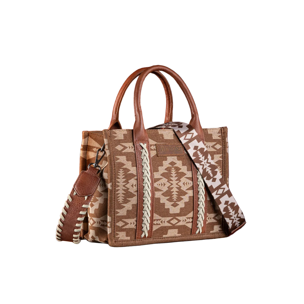 Wrangler Southwestern Print Small Canvas Tote/Crossbody in Brown