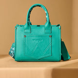 Back view of Wrangler Turquoise Paisley Bandana Crossbody Tote Bag 