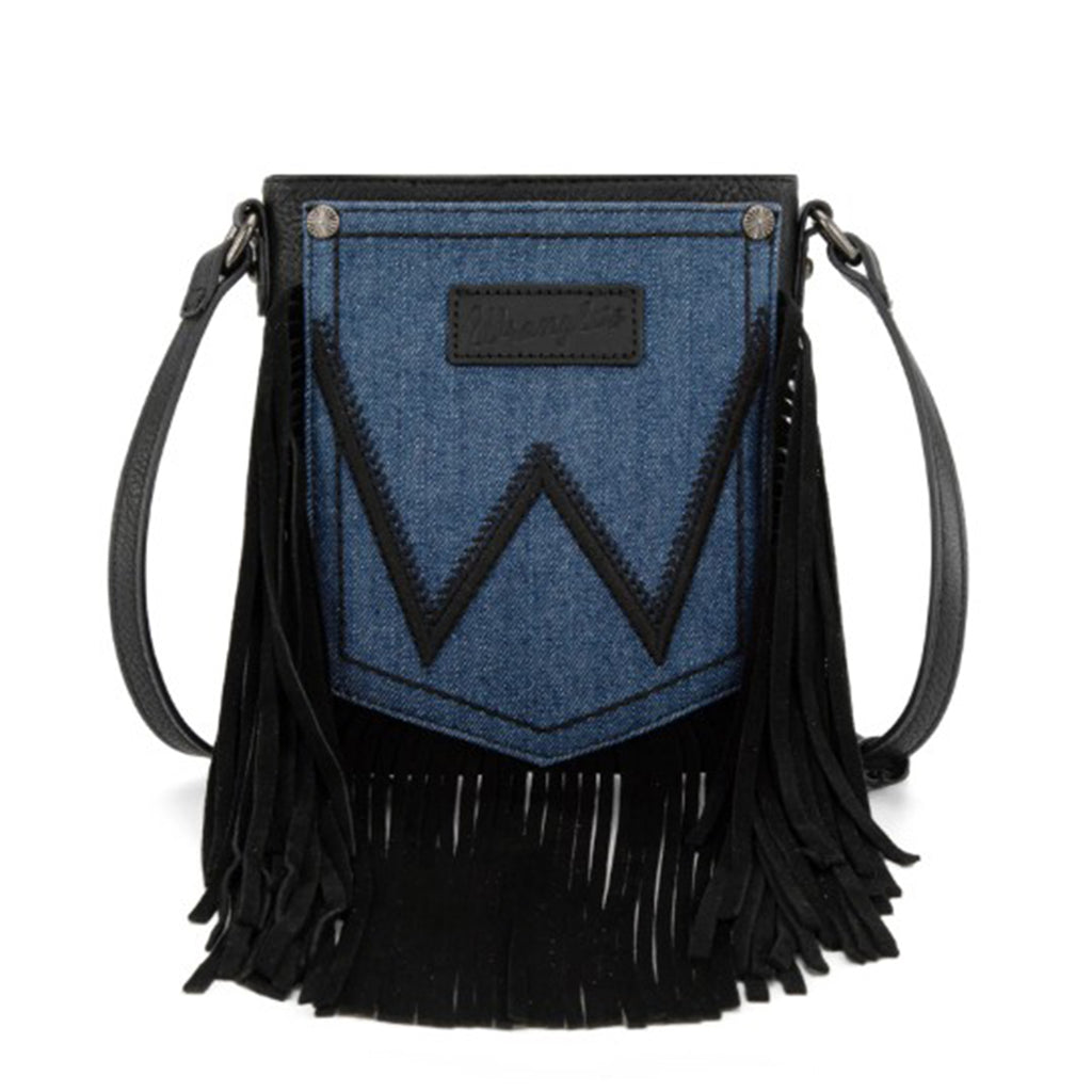 Wrangler Black Leather Fringe Denim Purse