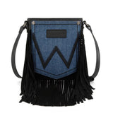 Wrangler Black Leather Fringe Denim Purse