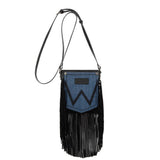 Wrangler Black Leather Fringe Denim Purse