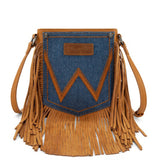 Wrangler Light Brown Leather Fringe Denim Purse