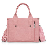 Back side of Wrangler Pink Leopard Print Crossbody Tote Bag 