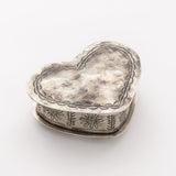 Top view of the Silver Corazon keepsake box showing its detailed stamped silver lid and heart-inspired design.