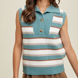 Women's Teal & White Stripe Sweater Vest