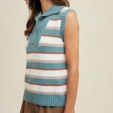 Women's Teal & White Stripe Sweater Vest