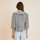 Women's Black & White Checked Peter Pan Collar Babydoll Shirt