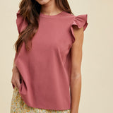 Sienna Satin Ruffle Sleeve Blouse with Back Keyhole