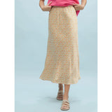 WOMEN"S FLORAL SATIN MIDI SKIRT CLOSE UP VIEW