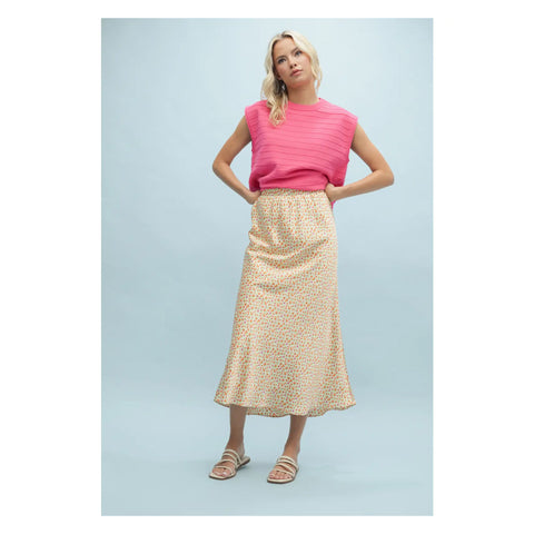 WOMEN"S FLORAL SATIN MIDI SKIRT