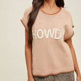 Women's Tan Howdy Short Sleeve Sweater