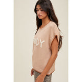Women's Tan Howdy Short Sleeve Sweater