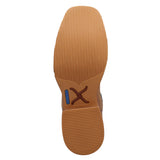 women's brown & navy boots with quilted look shaft bottom of boot view