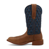 women's brown & navy boots with quilted look shaft side view