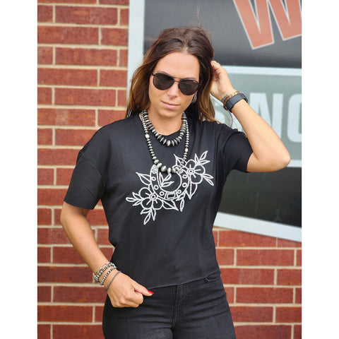 Women Black Long Crop tee 