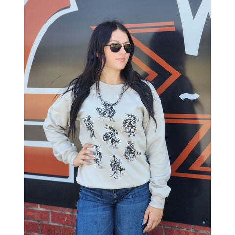 bucking horse sweatshirt, crew neck, Taupe Color 