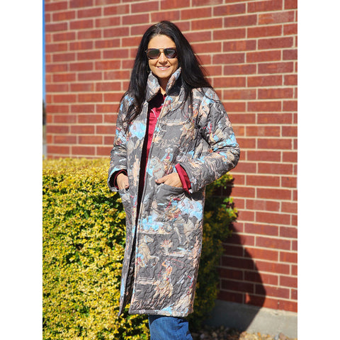quilted grey duster, cowboy designs 