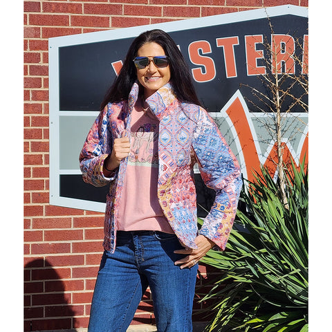 coral quilted patch work 