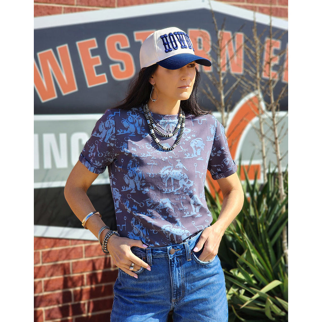 Cowboy print, short sleeve, 2 fly, crew neck 