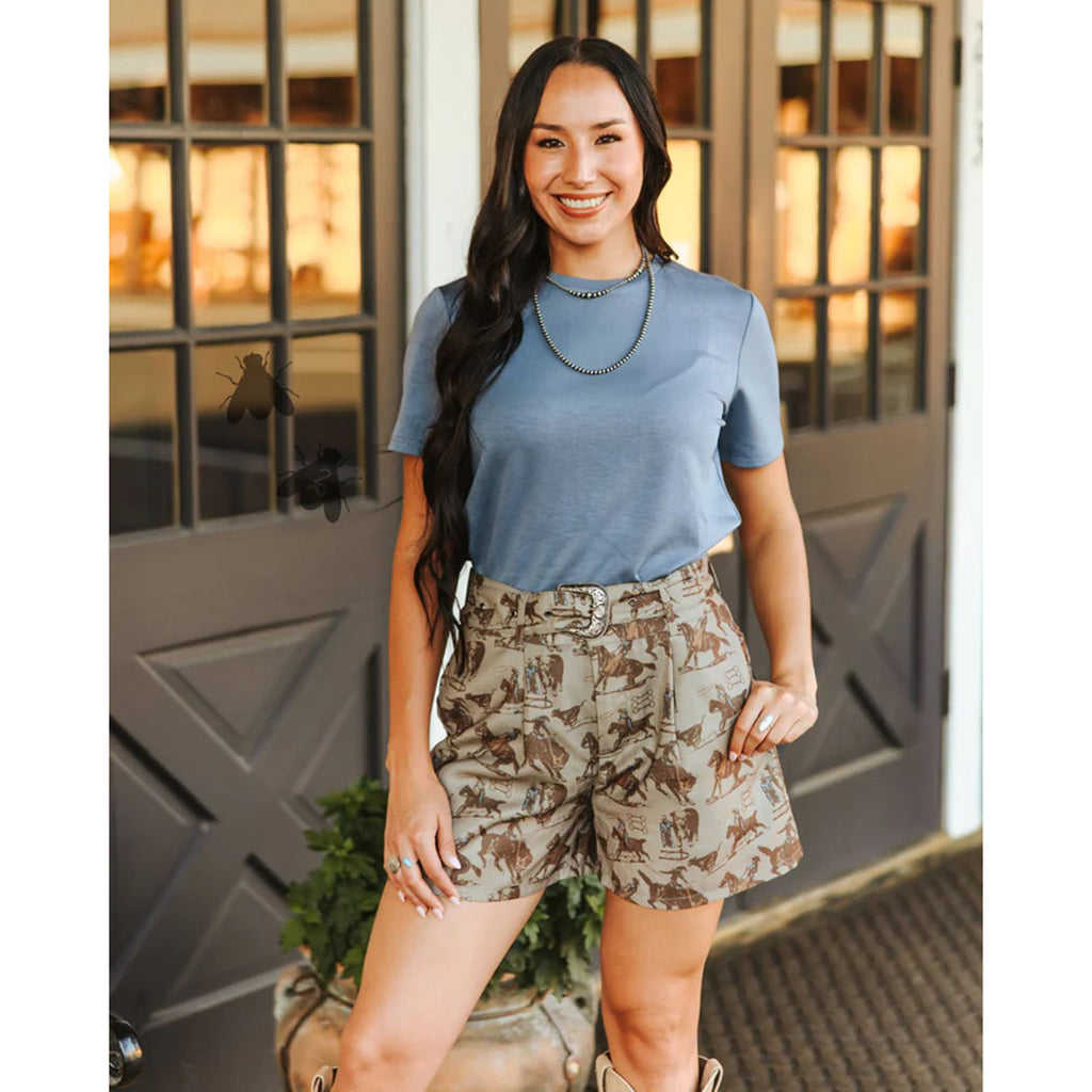 Women's bronco threads Ropen Shorts with belt buckle belt 