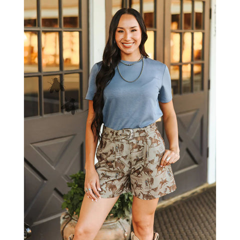 Women's bronco threads Ropen Shorts with belt buckle belt 