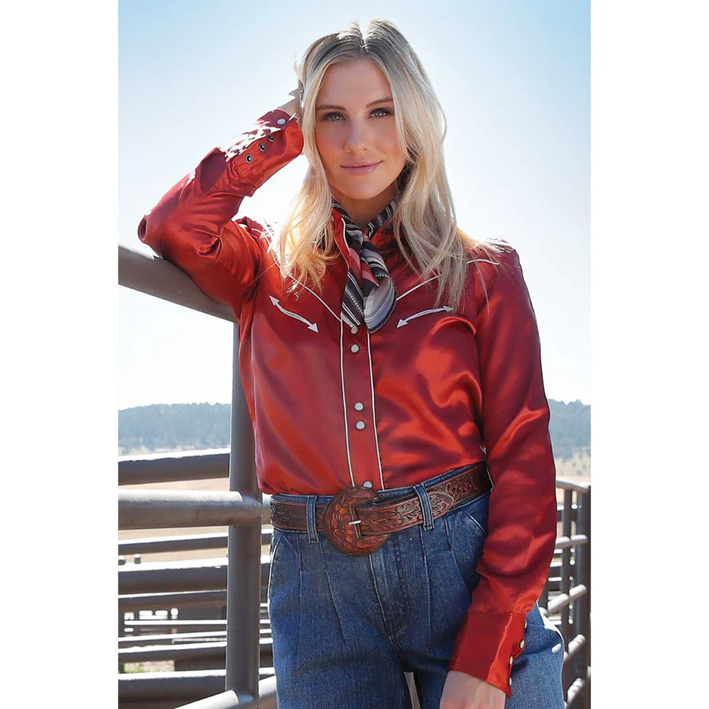 Red Satin, snap closure, Cruel Denim 