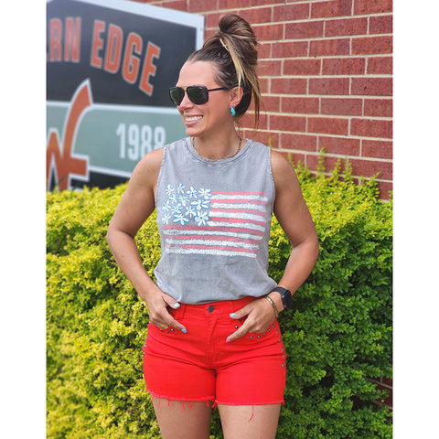 flag design, gray color tank top 